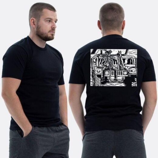 Футболка PrintBro ЗСУ з принтом Скелет і собака на хамері