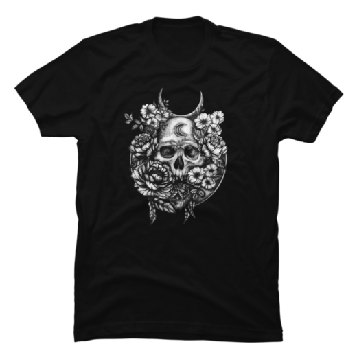 Футболка PrintBro повсякденна з принтом Gothic skull with flowers