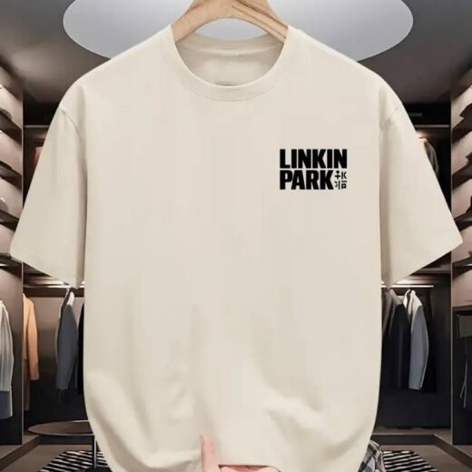 Футболка PrintBro оверсайз з принтом Linkin Park Бежевій