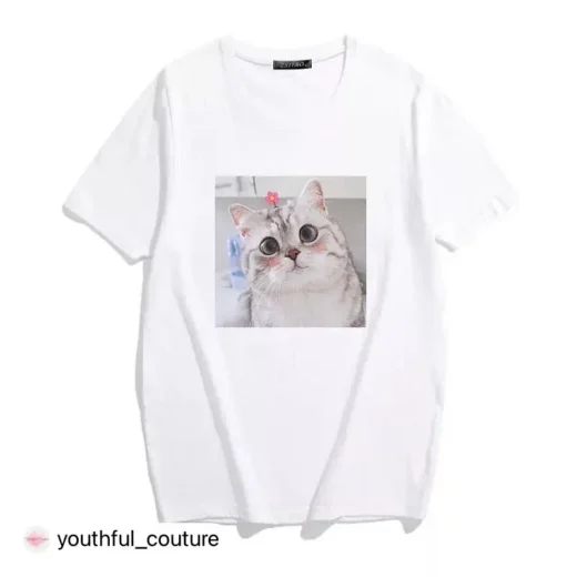 Жіноча стильна Футболка PrintBro з котиками Білий 3