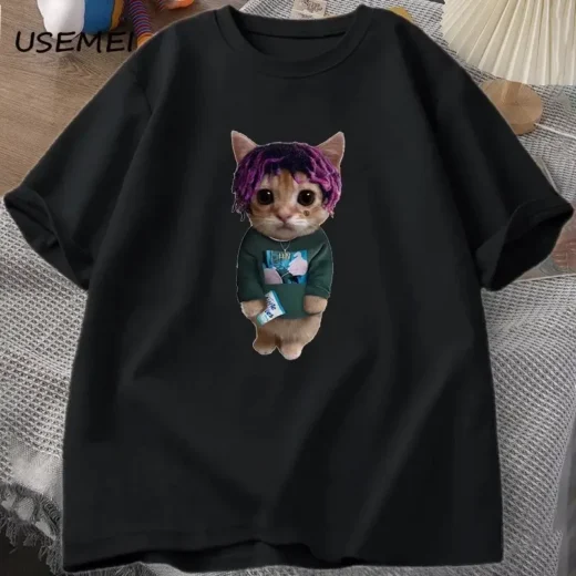 Жіноча стильна Футболка PrintBro з принтом Котика Чорний