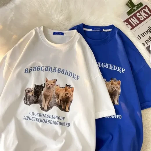 Жіноча стильна Футболка PrintBro з принтом Котів Синій