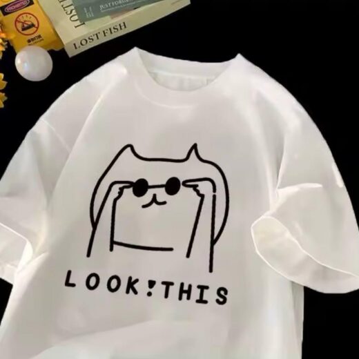 Жіноча стильна Футболка PrintBro Оверсайз Кота Білий