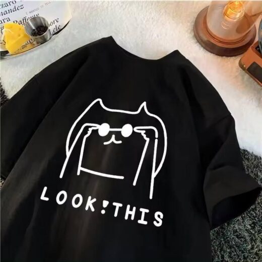 Жіноча стильна Футболка PrintBro Оверсайз Кота Чорний