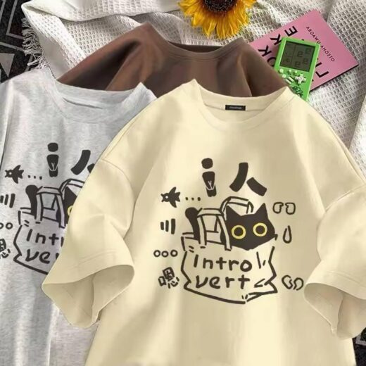 Жіноча стильна Футболка PrintBro Оверсайз Кота Бежевий