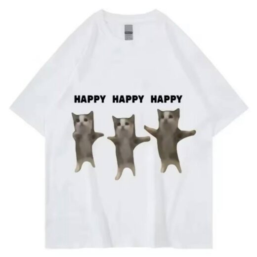 Футболка PrintBro жіноча з принтом Мемних котиків HAPPY Білий