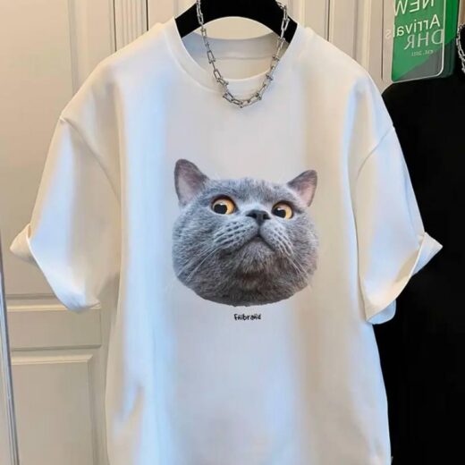 Жіночий оверсайз Футболка PrintBro з принтом смішного кота Білий