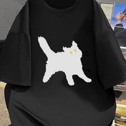 Жіноча оверсайз Футболка PrintBro з принтом Котика Чорний