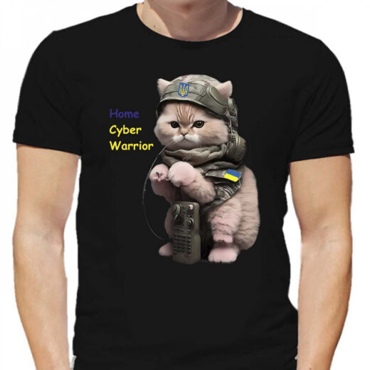 Футболка PrintBro Home Cyber Warrior - котик ЗСУ PG01689 goodreclama Чорний