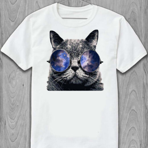 Футболка PrintBro Котик у космічних очках PG04780 goodreclama Білий