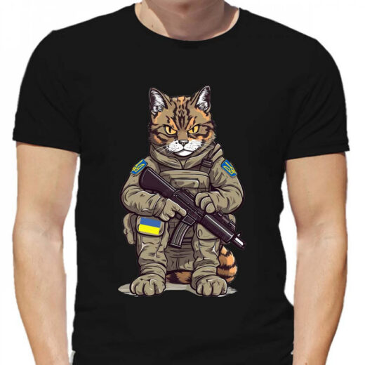 Футболка PrintBro Котик у військовій формі з автоматом PG01696 goodreclama Чорний
