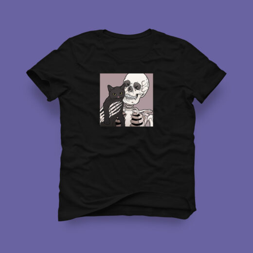 Футболка PrintBro Skeleton and cat art
