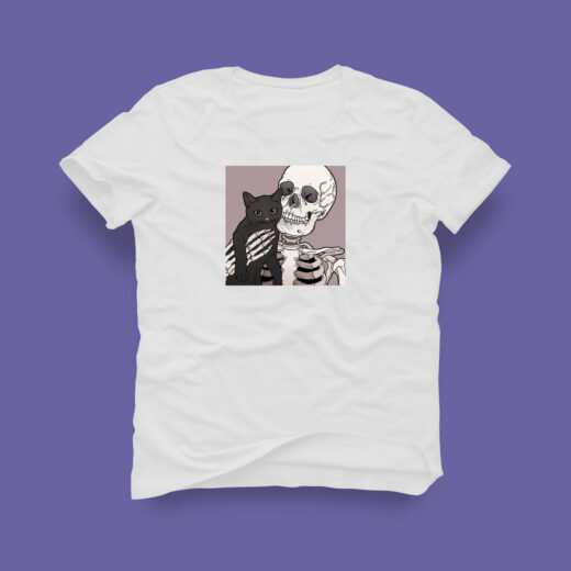 Футболка PrintBro Skeleton and cat art Біла