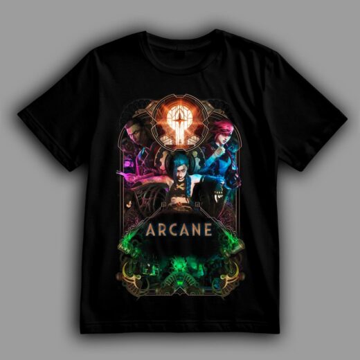 Жіноча футболка PrintBro Arcane: League of Legends. Jinx, Vi і Silco PG10869